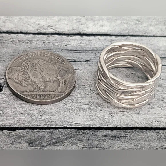 Vintage Sterling Silver Artisan Hammered Wrap Ring Stamped 925 Mexico - Picture 6 of 7